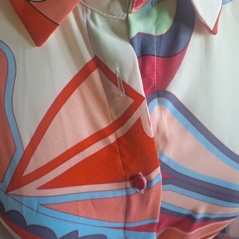 Alexis Multicolor Abstract Midi Shirt Dress in Coral, Blue, Cream  Size S - Picture 6 of 6
